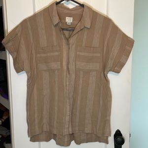 Tan Linen Button Short Sleeve Top- A New Day